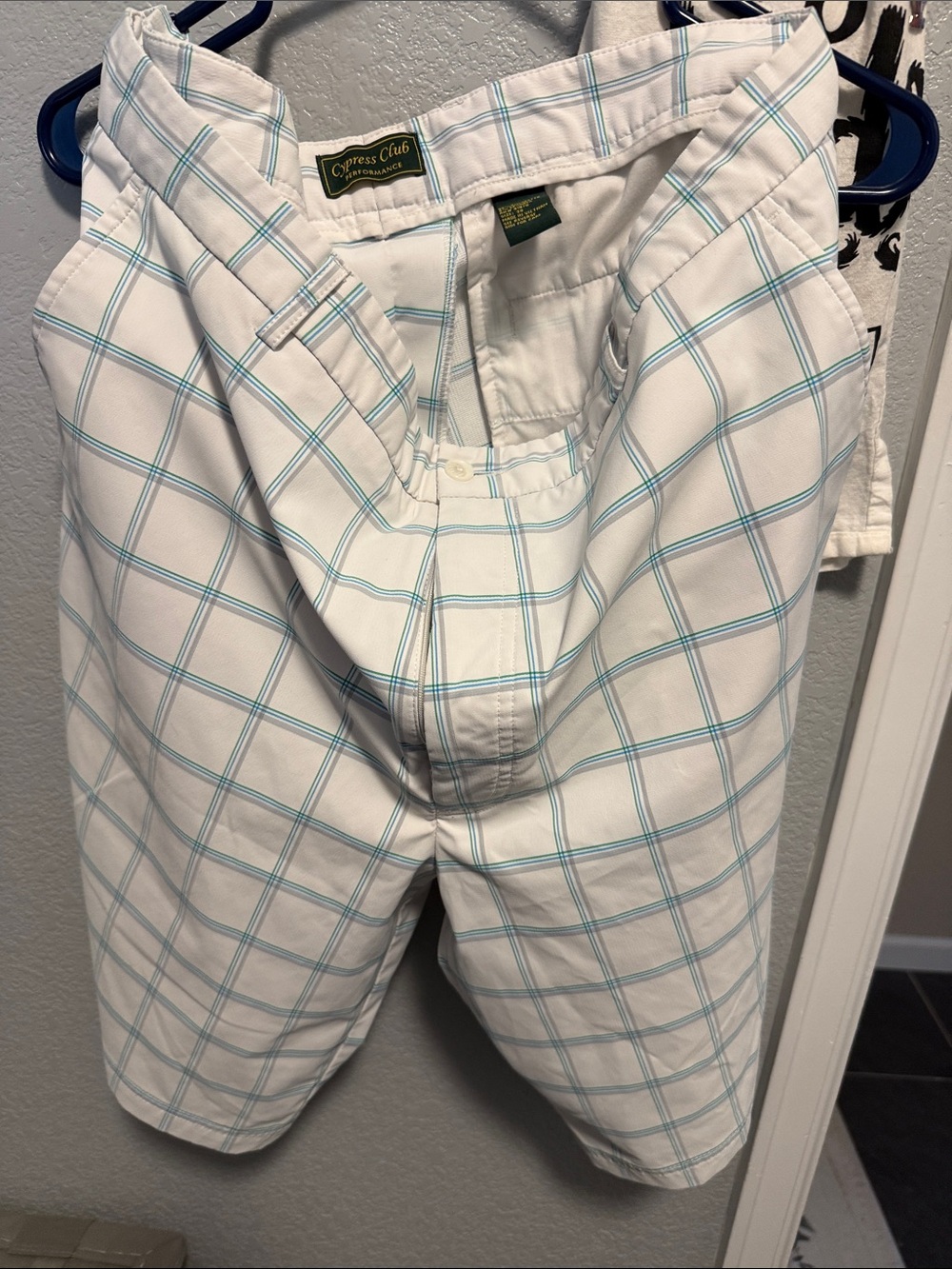 Cypress Club White Plaid Gulf Shorts with Teal Windowpane